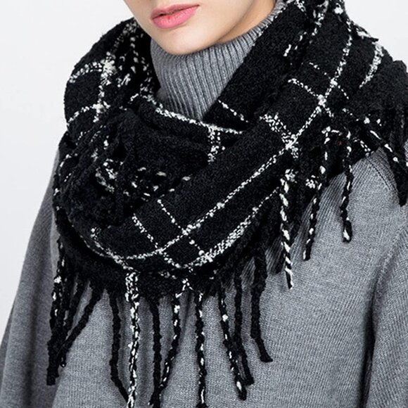 Women's dull Black Scarf Winter DoubleLayer Neck Warmer Knit Fleece Lined Circle - Picture 6 of 6